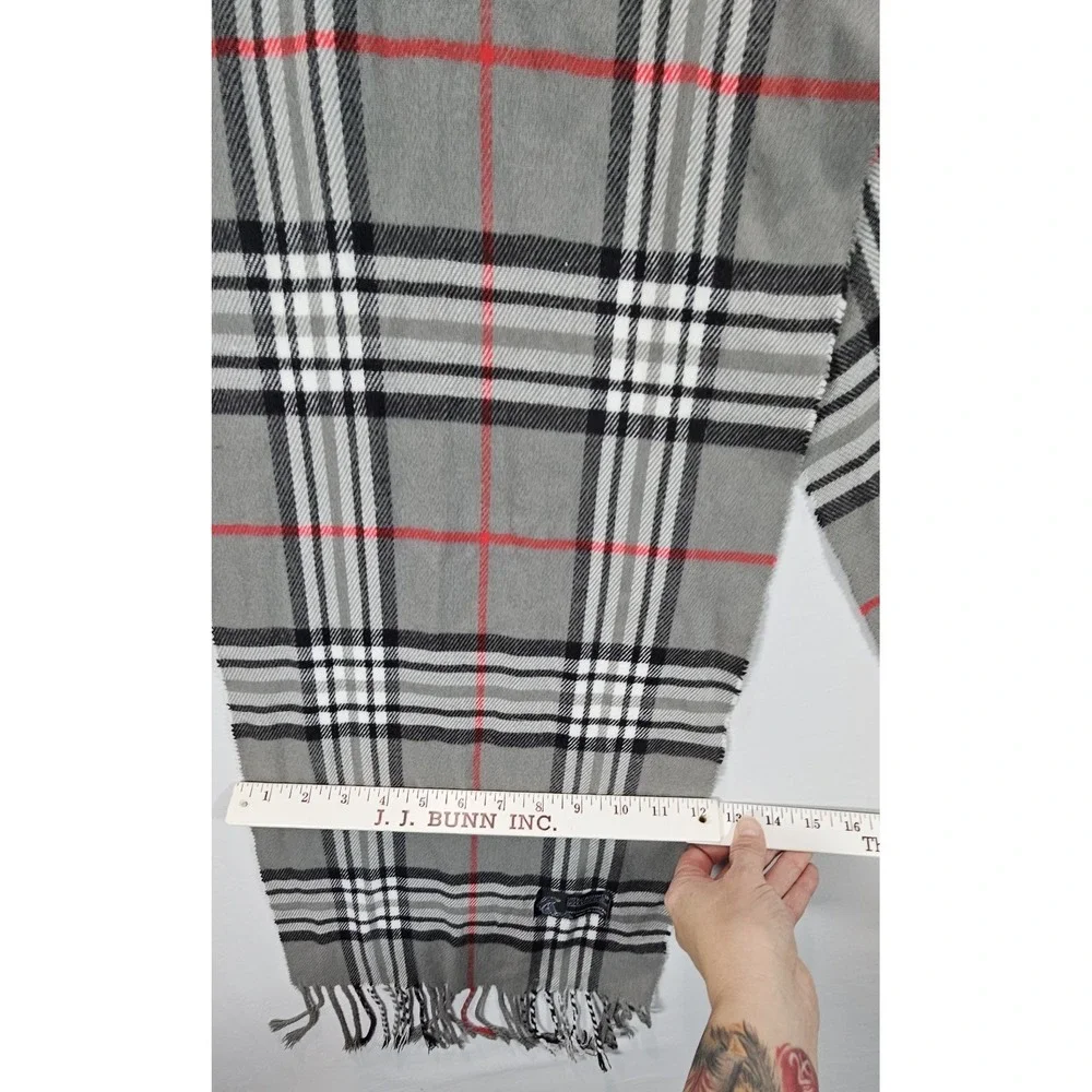Cashmere‎ Blend Plaid Scarf Gray Black Red Fringe Soft Winter Italy Design